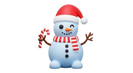 Fototapeta premium Festive snowman holding a candy cane with a friendly face