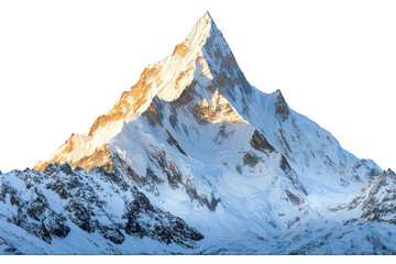 Snow-capped mountain peak lit by golden light against a black backdrop
