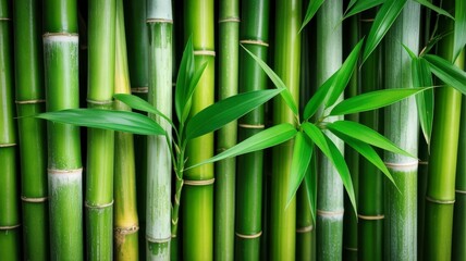 Fototapeta premium Lush green bamboo forest close-up, nature background