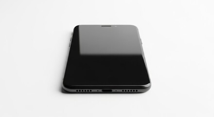 Modern Black Smartphone Lying on White Surface in Minimalist Setting