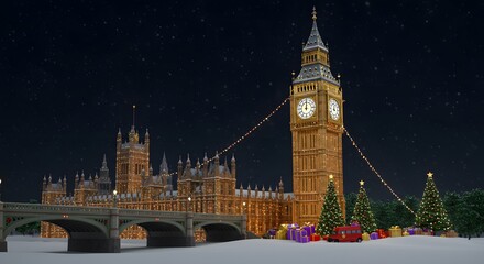 Big Ben at Christmas time and festive decoration