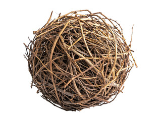 Tumbleweed globe, light brown twigs tangled and dried, on a black background