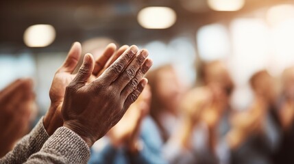 Audience Applauding Presentation: Close-Up of Hands in Celebration, Business Success, and Appreciation