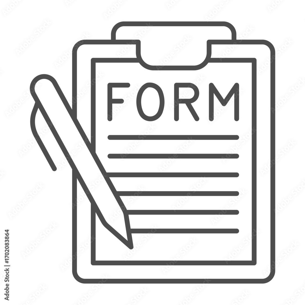 Aufkleber document with pen on clipboard thin line icon, learners test concept. vector graphics. pen and appli