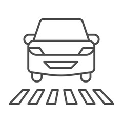 Car and unregulated road crossing thin line icon, drivers permit concept. Vector graphics. Road traffic stop with vehicle sign on white background, outline style icon for mobile or web design.