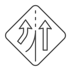 Road direction and one turn thin line icon, learners permit concept. Vector graphics. Signpost plate with arrows, driving sign on white background, outline style icon for mobile or web design.