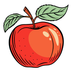 Red Apple with Green Leaves Vector Illustration