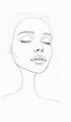 Minimalist line drawing of a woman s face with closed eyes