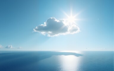 Single Cloud Shadow Over Calm Ocean Under Bright Sunlight. High quality