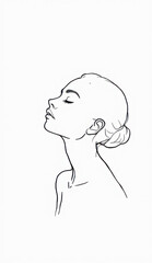Elegant line drawing of a woman s head tilted back with eyes closed