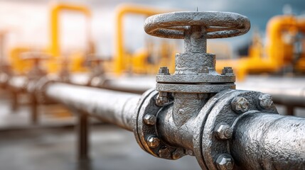 Industrial Pipeline Valve Closeup: Energy Infrastructure and Fluid Control System for Oil and Gas
