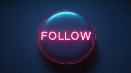 Neon follow button glowing in dark background