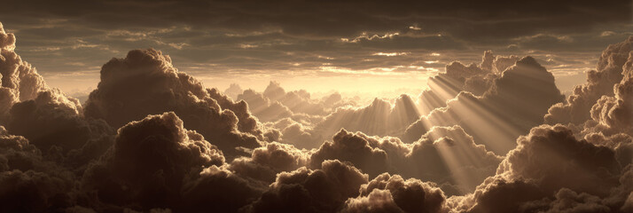 Sun rays breaking through dramatic storm clouds