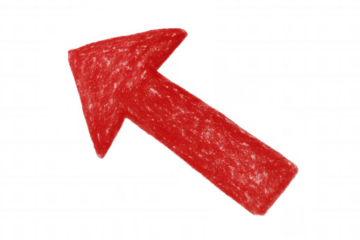 Red wax crayon arrow pointing up and to the right, isolated on transparent background, ideal for educational or business concepts