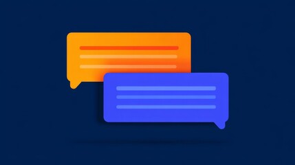 Two speech bubbles in vibrant colors are set against a deep blue background, symbolizing communication and dialogue.