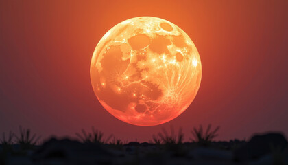 Spectacular lunar event night sky photo desert landscape wide angle celestial phenomenon