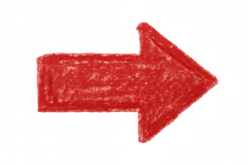 Red crayon arrow indicating rightward direction, transparent backdrop highlighting graphic design element for presentations