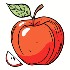 Red Apple with Leaf and Slice Vector Illustration
