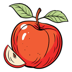 Red Apple with Leaf and Slice Vector Illustration