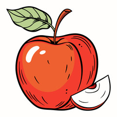 Red Apple with Leaf and Slice Vector Illustration