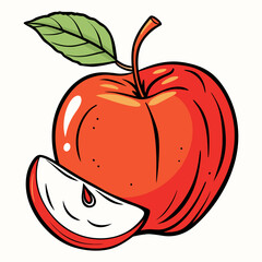 Red Apple with Leaf and Slice Vector Illustration