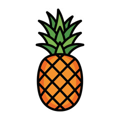 Illustration of a pineapple with green leaves on top and a textured orange body.