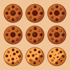 Fototapeta premium Collection of eight delicious chocolate chip cookies