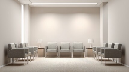 Waiting Room with Empty Chairs: Modern Interior Design for Healthcare, Clinics, and Office Spaces