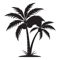 Black silhouette of two coconut palm trees