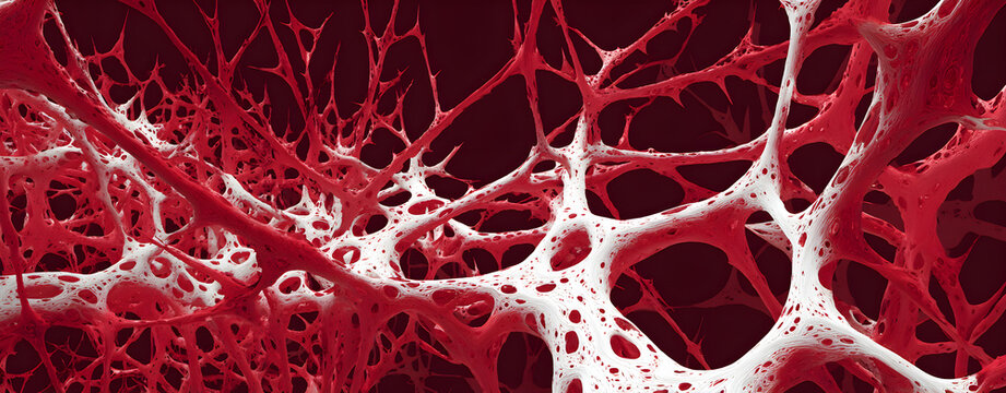 Abstract wallpaper of thorn vines forming skeletal patterns, vector precision with triadic red-black-white palette