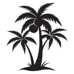 Black silhouette of coconut palm trees with coconuts