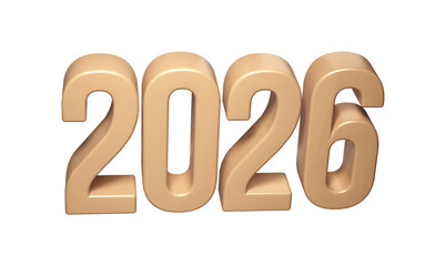 Golden Happy New Year 2026. 3d Christmas number design for poster, celebration greeting background banner, transparent