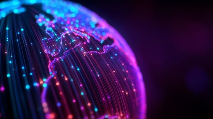 A vibrant, digital representation of Earth, showcasing interconnected lines and dots, symbolizing global connectivity and technology.