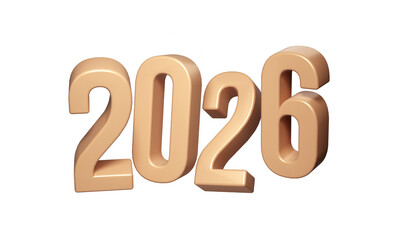 Golden Happy New Year 2026. 3d Christmas number design for poster, banner, transparent greeting background celebration
