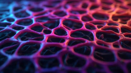 A vibrant, abstract close-up of a textured surface showcasing interconnected patterns in shades of pink and blue.