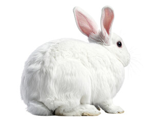 Fototapeta premium Hyper-realistic 8K PNG of a white rabbit sitting with back view, showing fluffy fur t 312245