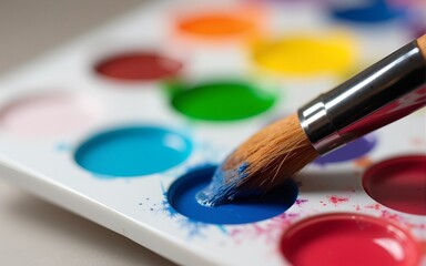 Paintbrush on a Colorful Paint Palette. High quality