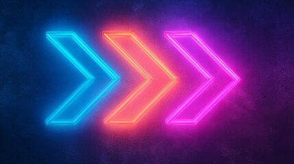 Neon arrows in blue, orange, and pink colors against a dark background, creating a modern and vibrant visual effect.