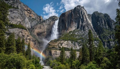 Obraz premium Majestic Yosemite waterfall with rainbow (1)