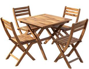 Hyper-realistic 8K PNG of a wooden folding outdoor furniture set featuring a rectangu 499533