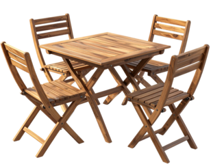 Hyper-realistic 8K PNG of a wooden folding outdoor furniture set featuring a rectangu 499533