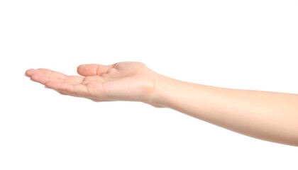 Open Hand Gesture Offering with Receiving, Giving, and Support Concept on White Background.