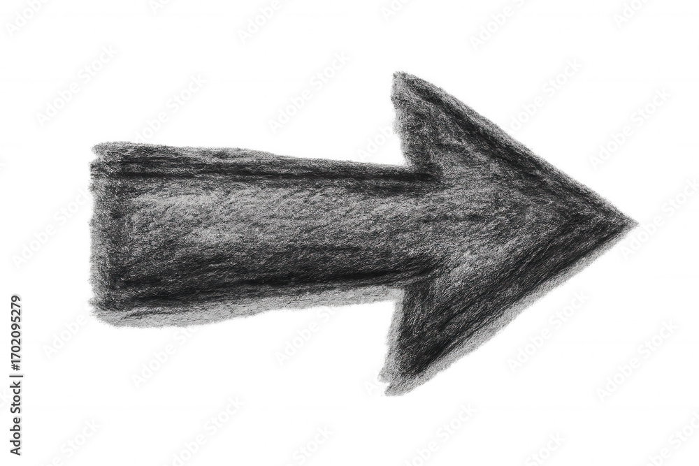 Aufkleber right-pointing black pencil sketch arrow on transparent background, signaling direction and emphasiz