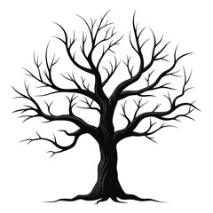 Silhouette of a bare gnarled tree with intricate branches