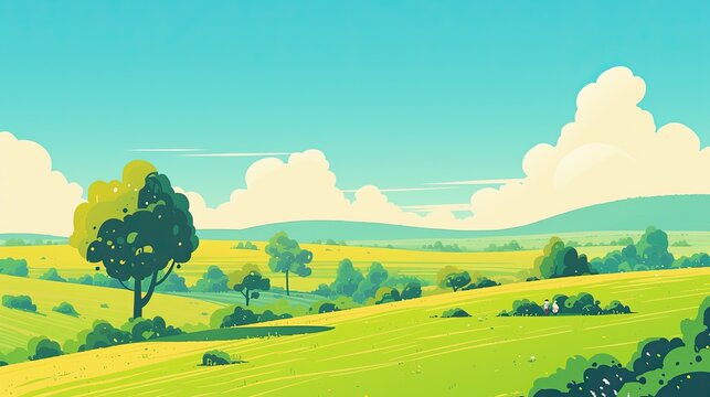 Rolling Green Fields Under a Clear Sky