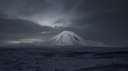 Snow-Capped Mountain Under a Stormy Sky