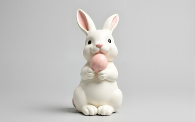 Obraz premium White Bunny Figurine with Decorated Easter Eggs. High quality