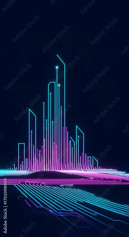 Aufkleber digital cityscape with data lines and neon glow representing network connection. technology, ai, and