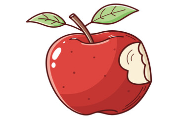 Red Apple with Leaf and Bite Mark Vector Illustration