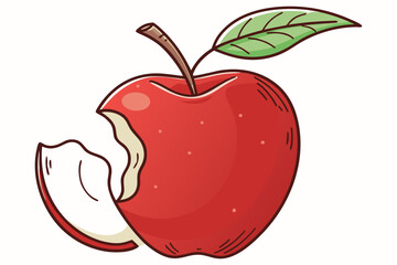 Red Apple with Leaf and Bite Mark Vector Illustration